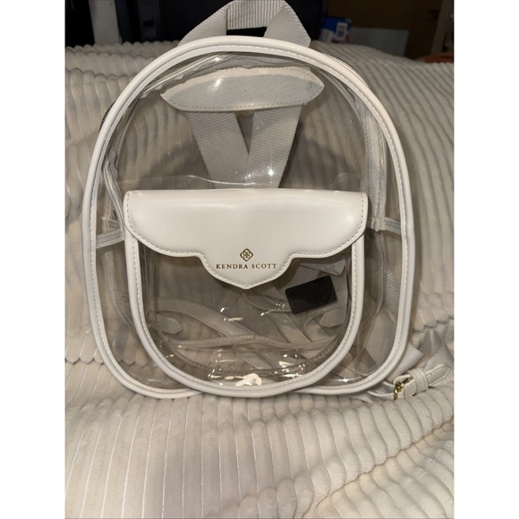 Kendra Scott Clear Backpack Bag Brand New With Tags Gold Emb Pocket White Staps